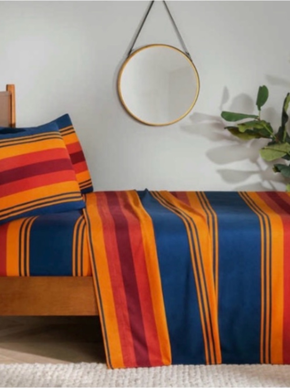 Pendleton Bold Stripe Sheet Set in Navy, Orange & Red Twin Size